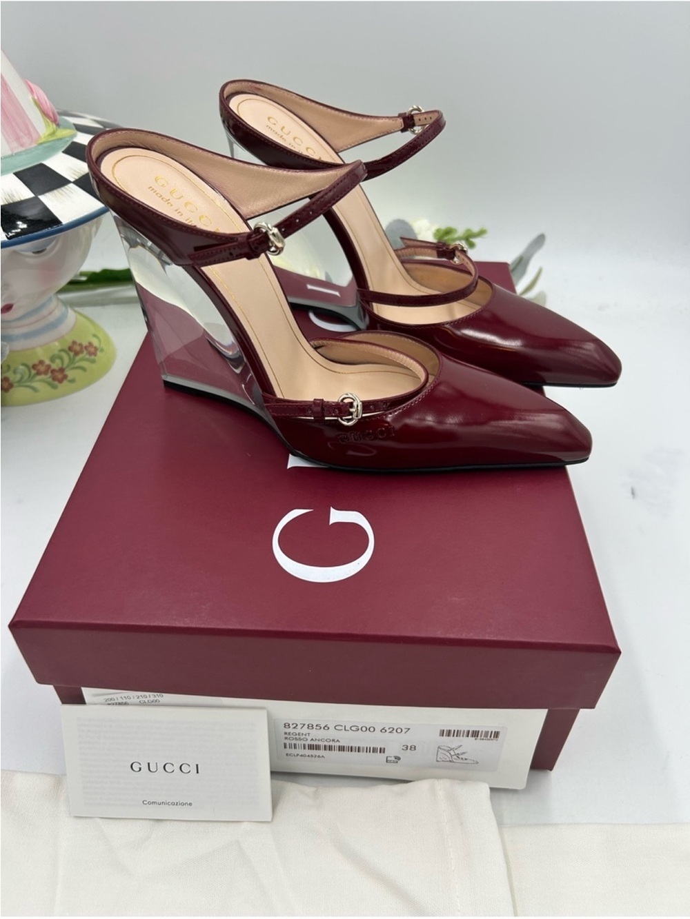 Women’s Gucci Rosso leather wedge mule size 38 made Italy